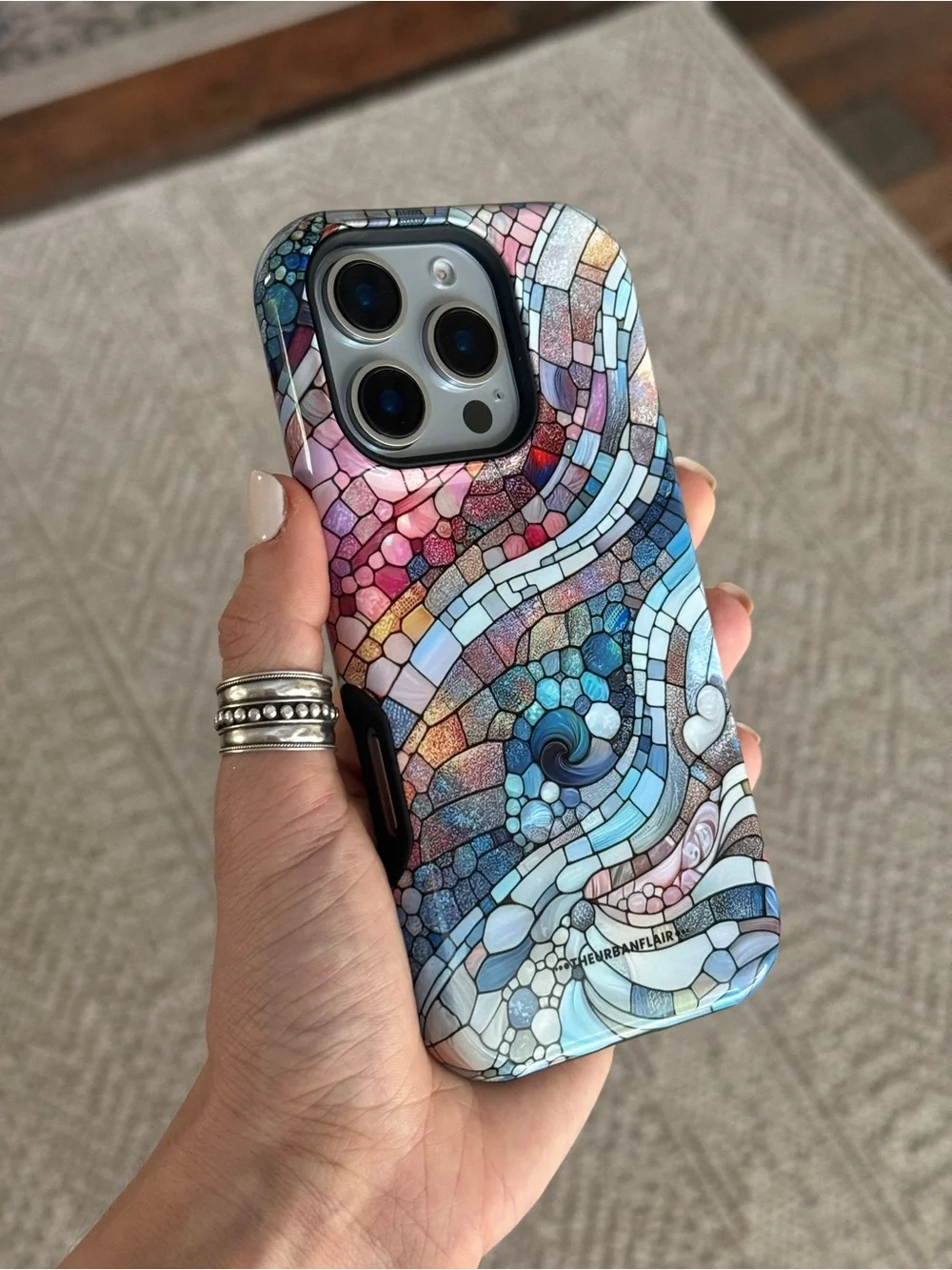Pastel Mosaic Stained Glass Tough Phone Case For iPhone 16 Pro
